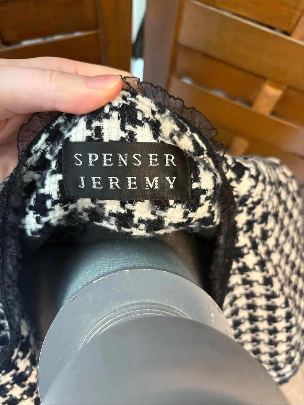 Vintage Spenser Jeremy argyle wool Black & White Houndstooth Long Coat